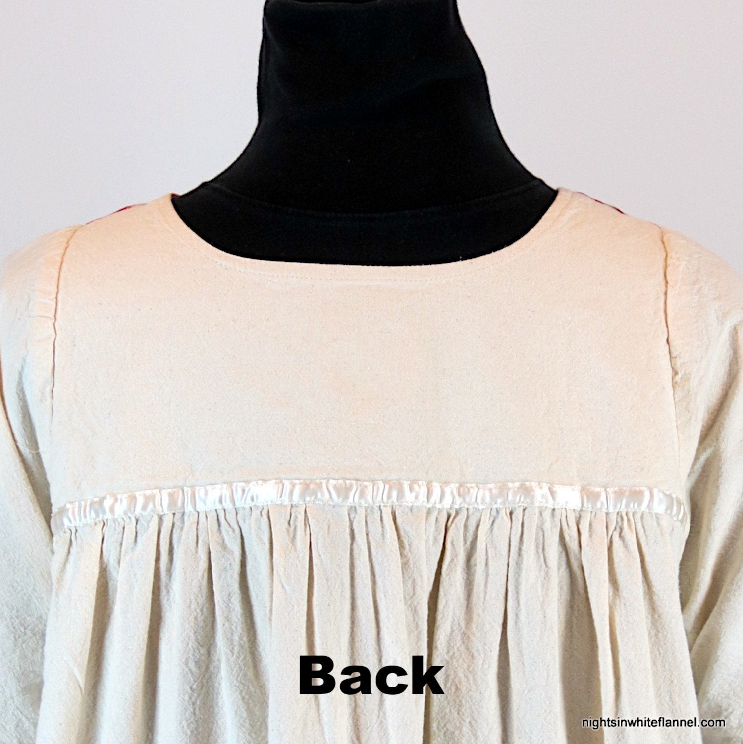 Cotton gown yoke, back view, no pattern.